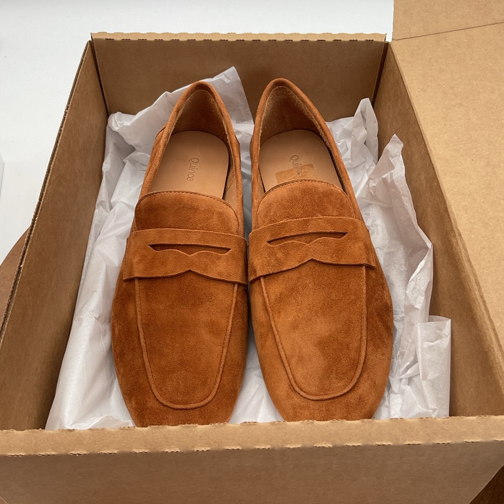 Quince Italian Suede Penny Loafer Cognac brown Size 9 W - Picture 11 of 12